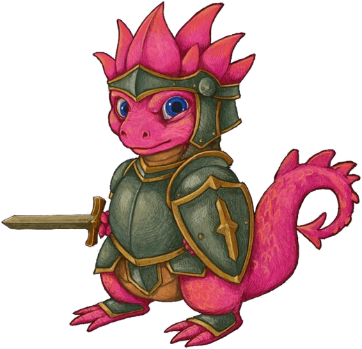 CONington logo: a pink dragon knight in green armor with a helmet, sword, and shield